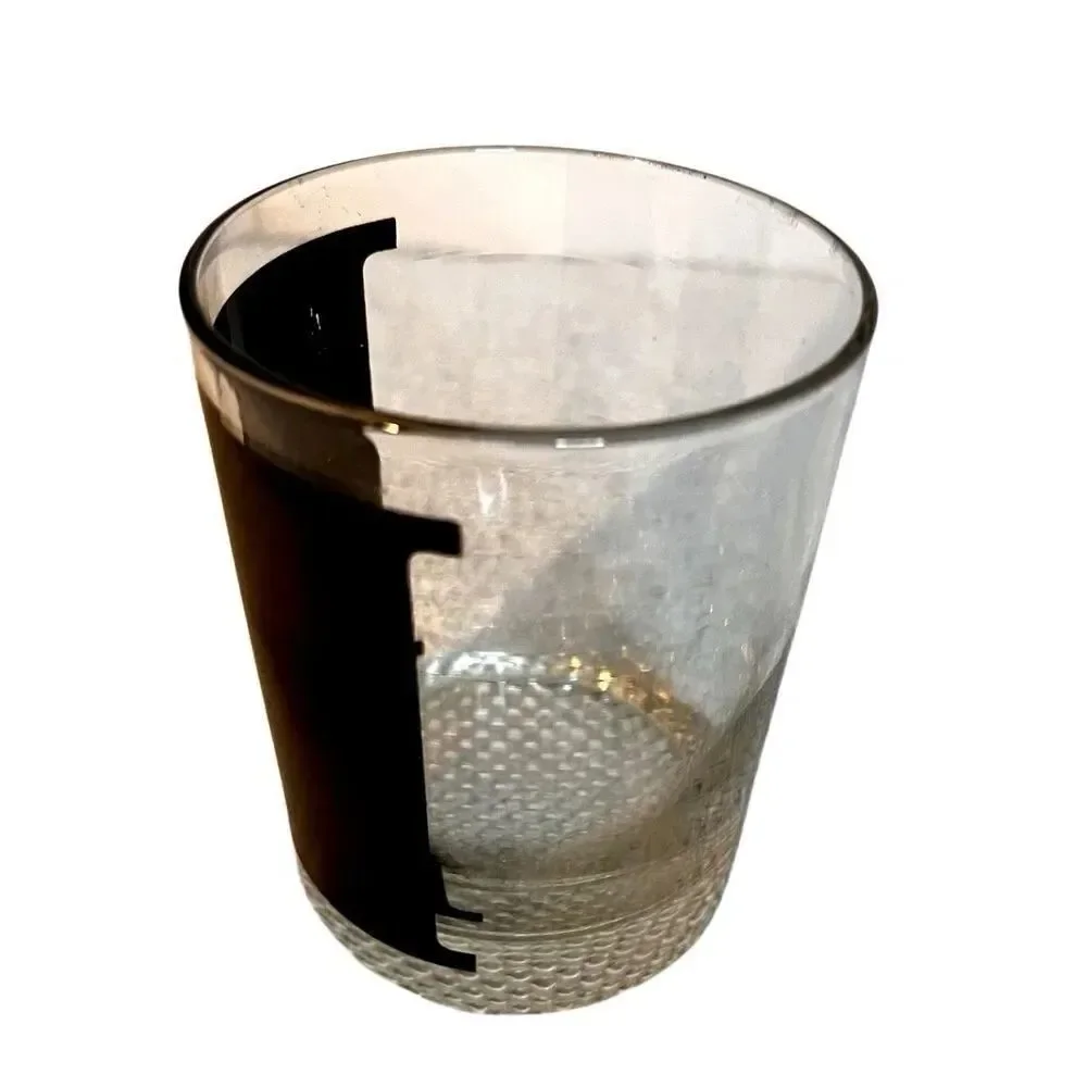 Vintage Modern Glass Monogram Lowball Black Bold Letter H Glassware 4in Tall